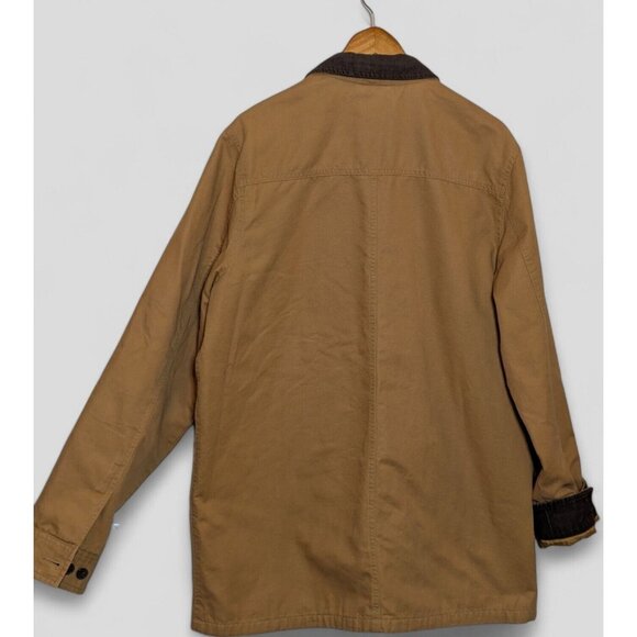 Lands End Chore Jacket Field Barn Coat Corduroy Trim Plaid Lined Tan Men Sz L T - Picture 2 of 13